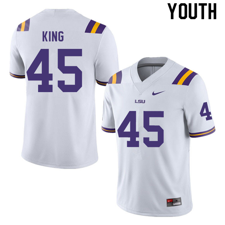Youth #45 Stephen King LSU Tigers College Football Jerseys Sale-White